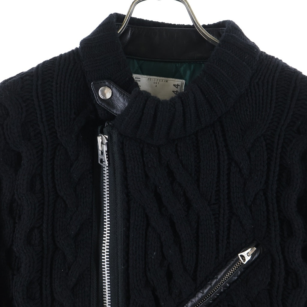 UNDERCOVER(アンダーカバー) 20AW ×sacai 30th Anniversary Knit Panelled Riders Jacket サカイ 30周年記念 レザースリーブ ニット切替え ライダースジャケット ブラック 20-02544M UCZ9207