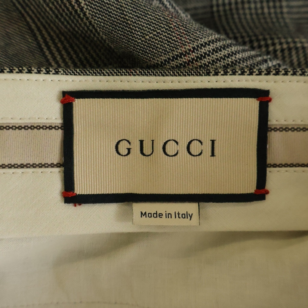 GUCCI(グッチ) ウールリネン ハウンドトゥース チェック柄 フレアパンツ グレー 694444 ZAILY