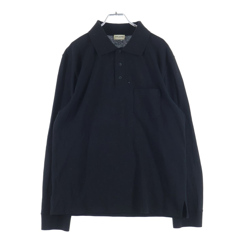 SAINT LAURENT PARIS(サンローランパリ) POCKET POLO ロゴエンブロイダリー チェストポケット 長袖ポロシャツ ブラック 750525 Y37HC