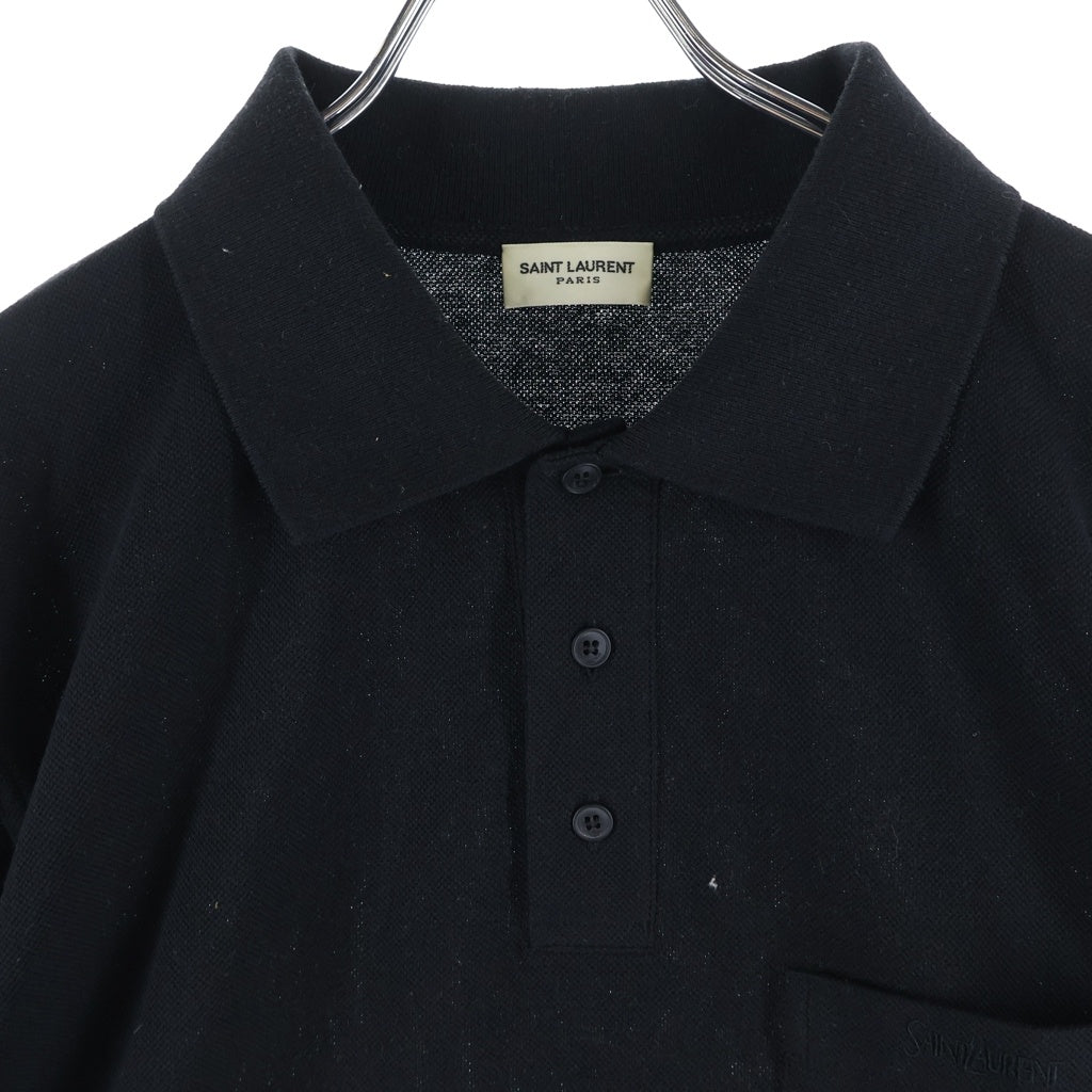 SAINT LAURENT PARIS(サンローランパリ) POCKET POLO ロゴエンブロイダリー チェストポケット 長袖ポロシャツ ブラック 750525 Y37HC