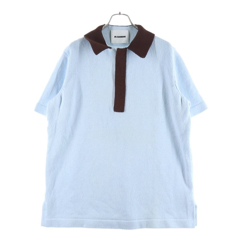 JIL SANDER(ジルサンダー) 22SS SHORT SLEEVE COTTON KNIT POLO SHIRT ショートスリーブ コットンニット ポロシャツ パステルブルー/ブラウン JSMU752014