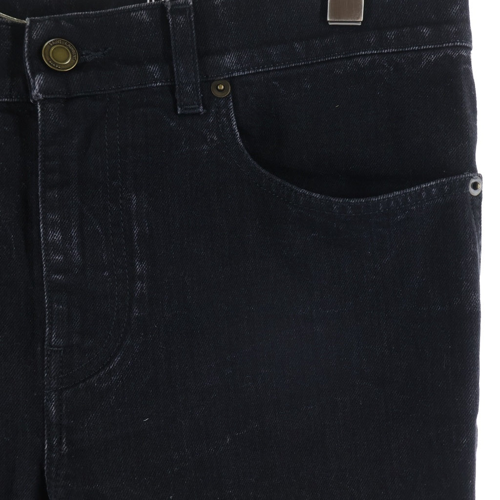 SAINT LAURENT PARIS(サンローランパリ) D24 M/SK-MW ウォッシュ加工 レザーロゴパッチ ジップフライ デニムスキニーパンツ ブラック 622876 Y500R