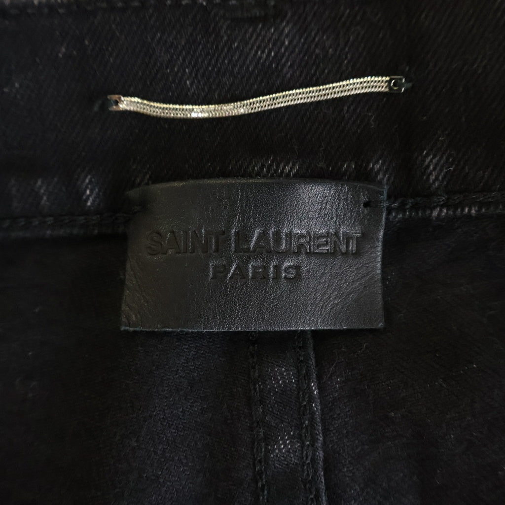 SAINT LAURENT PARIS(サンローランパリ) D24 M/SK-MW ウォッシュ加工 レザーロゴパッチ ジップフライ デニムスキニーパンツ ブラック 622876 Y500R