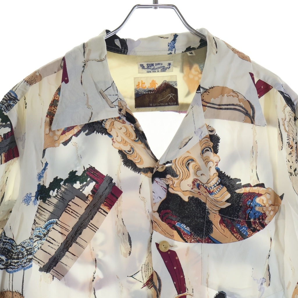 SUN SURF(サンサーフ) ×北斎 百物語 オープンカラー バンブーボタン ハワイアン アロハシャツ ホワイト SS37653