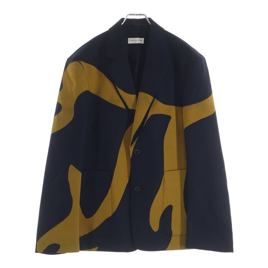 DRIES VAN NOTEN(ドリスヴァンノッテン) 23AW BILLY SC 7209 M.W.JAKET ウール ペイント加工 テーラードジャケット ネイビー/イエロー 020418-7209-509