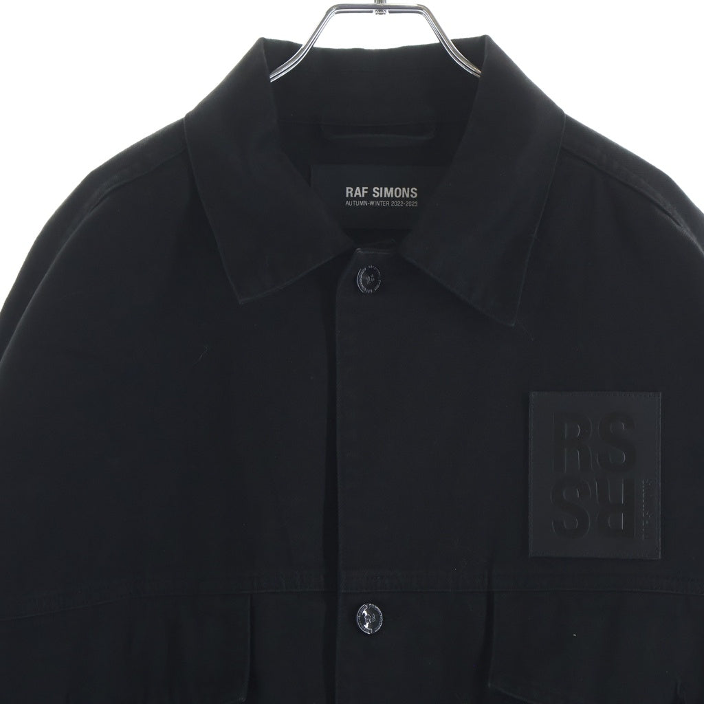 RAF SIMONS(ラフシモンズ) 22AW DENIM JACKET WITH LEATHER PATCH レザーパッチ バックグラフィックプリント デニムジャケット ブラック 222-723