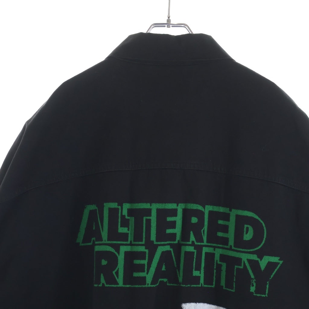 RAF SIMONS(ラフシモンズ) 22AW DENIM JACKET WITH LEATHER PATCH レザーパッチ バックグラフィックプリント デニムジャケット ブラック 222-723