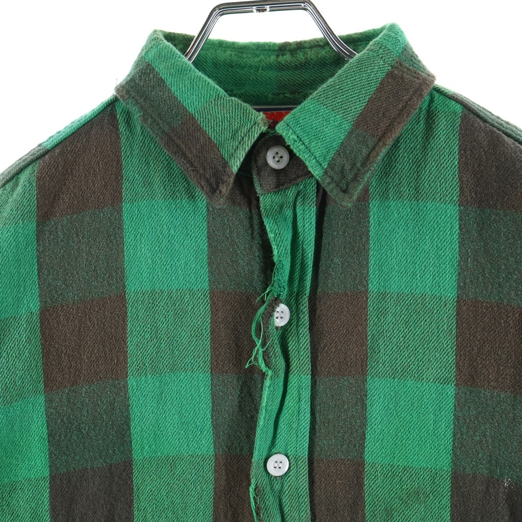 SAINT MICHAEL(セントマイケル) 25SS FLANNEL CHECK SHIRT ヴィンテージ加工 チェック柄 長袖フランネルシャツ グリーン SM-HR8-0000-041 SM-HR-3-0000-041