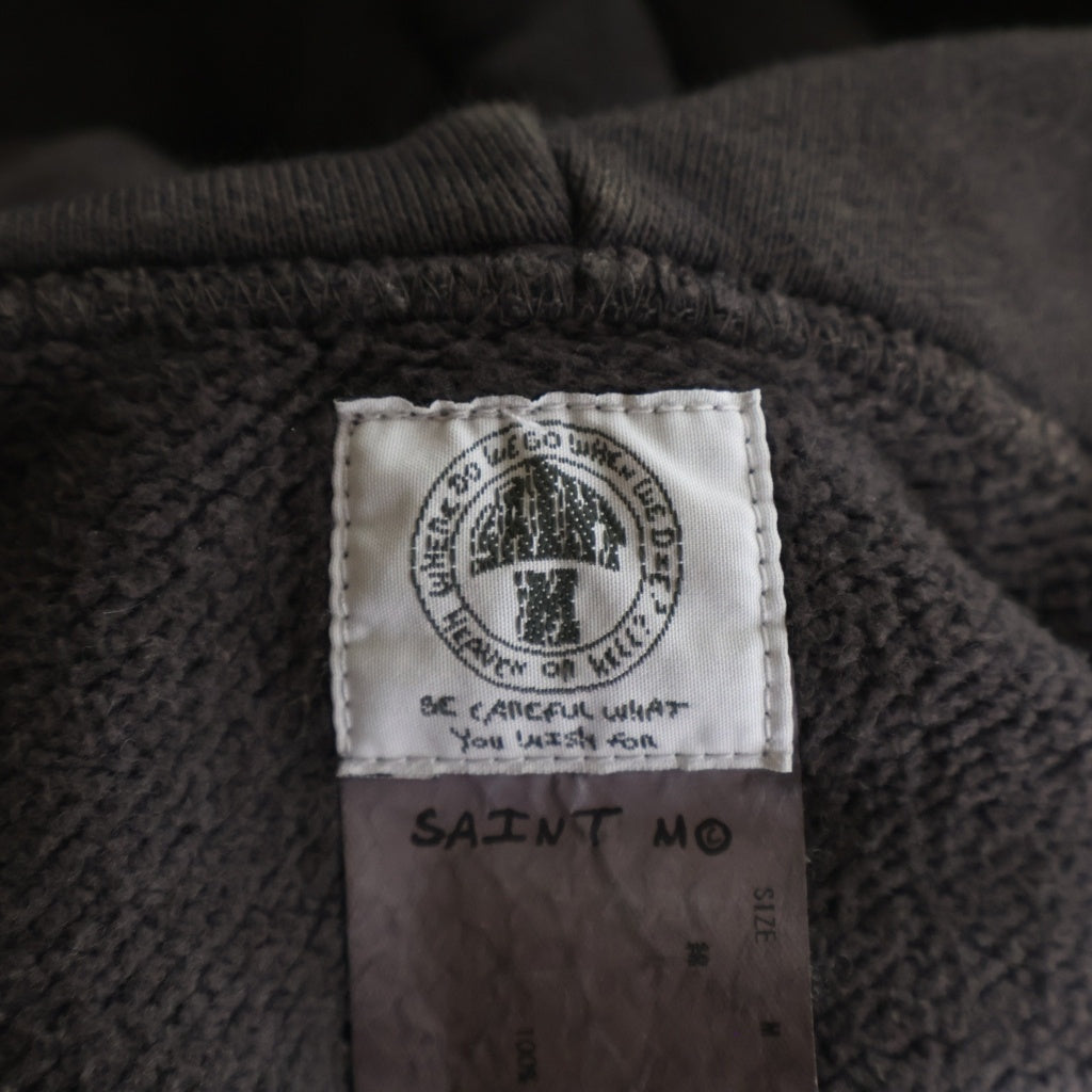 SAINT MICHAEL(セントマイケル) 21AW HOODIE SPINNER ヴィンテージ加工 フロントロゴ 両面プリント プルオーバースウェットパーカー フーディー グレー SM-A21-0000-036