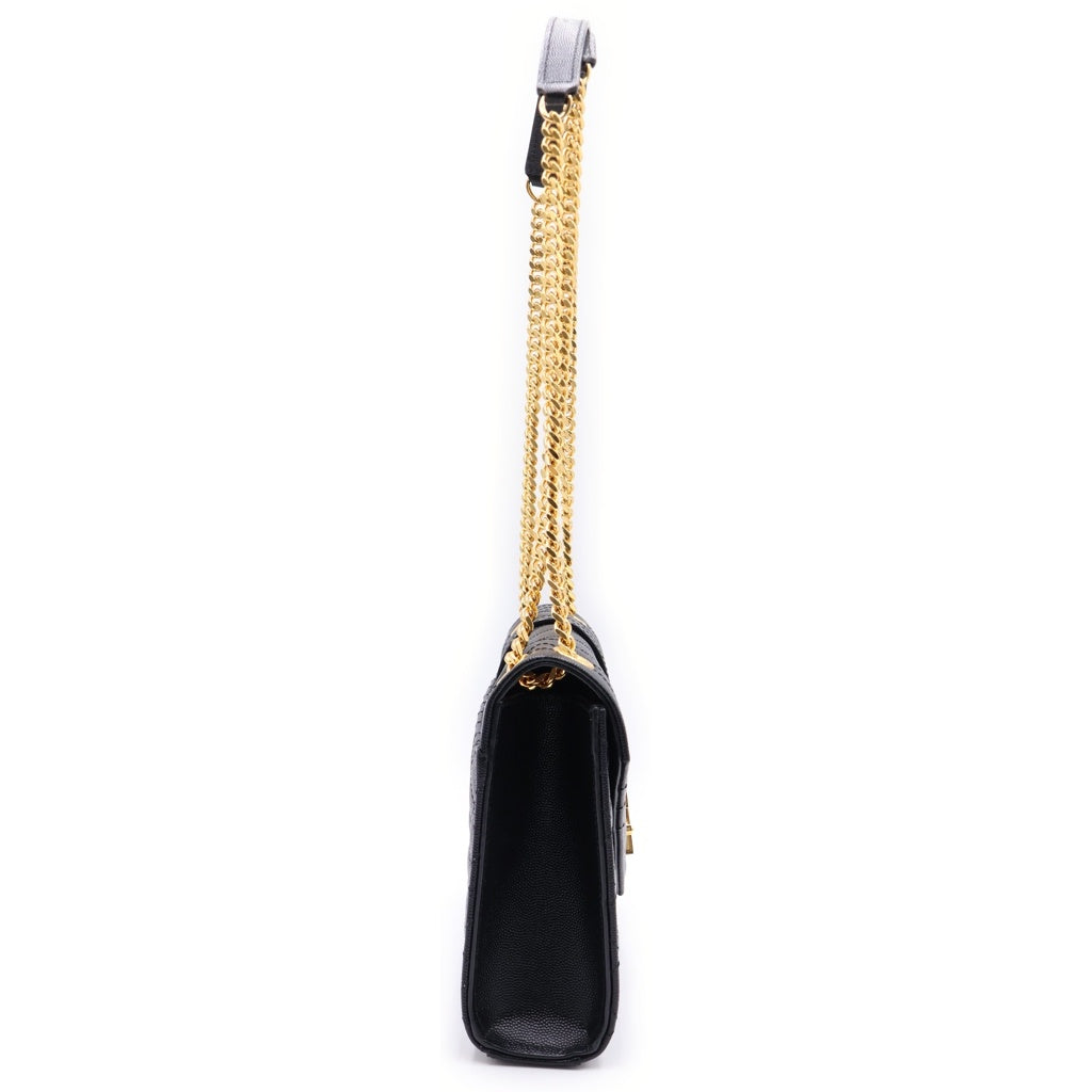 SAINT LAURENT PARIS(サンローランパリ) エンヴェロップ ミディアム グレイン ド プードル キルティングレザー チェーン ショルダーバッグ ブラック/ゴールド 600185 レディース