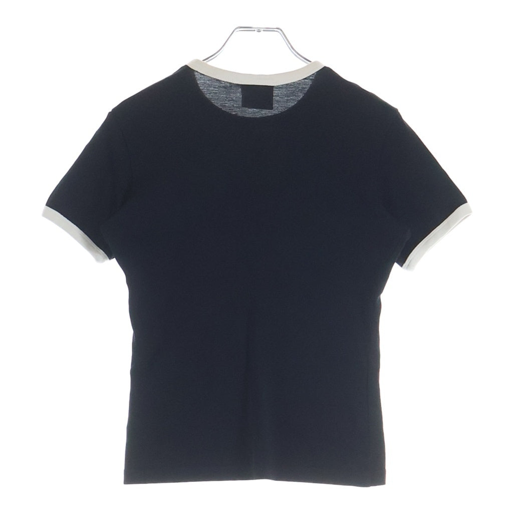 COURREGES(クレージュ) ロゴ刺繍 リブ袖クルーネック半袖Tシャツ レディースカットソー ブラック JS00709901