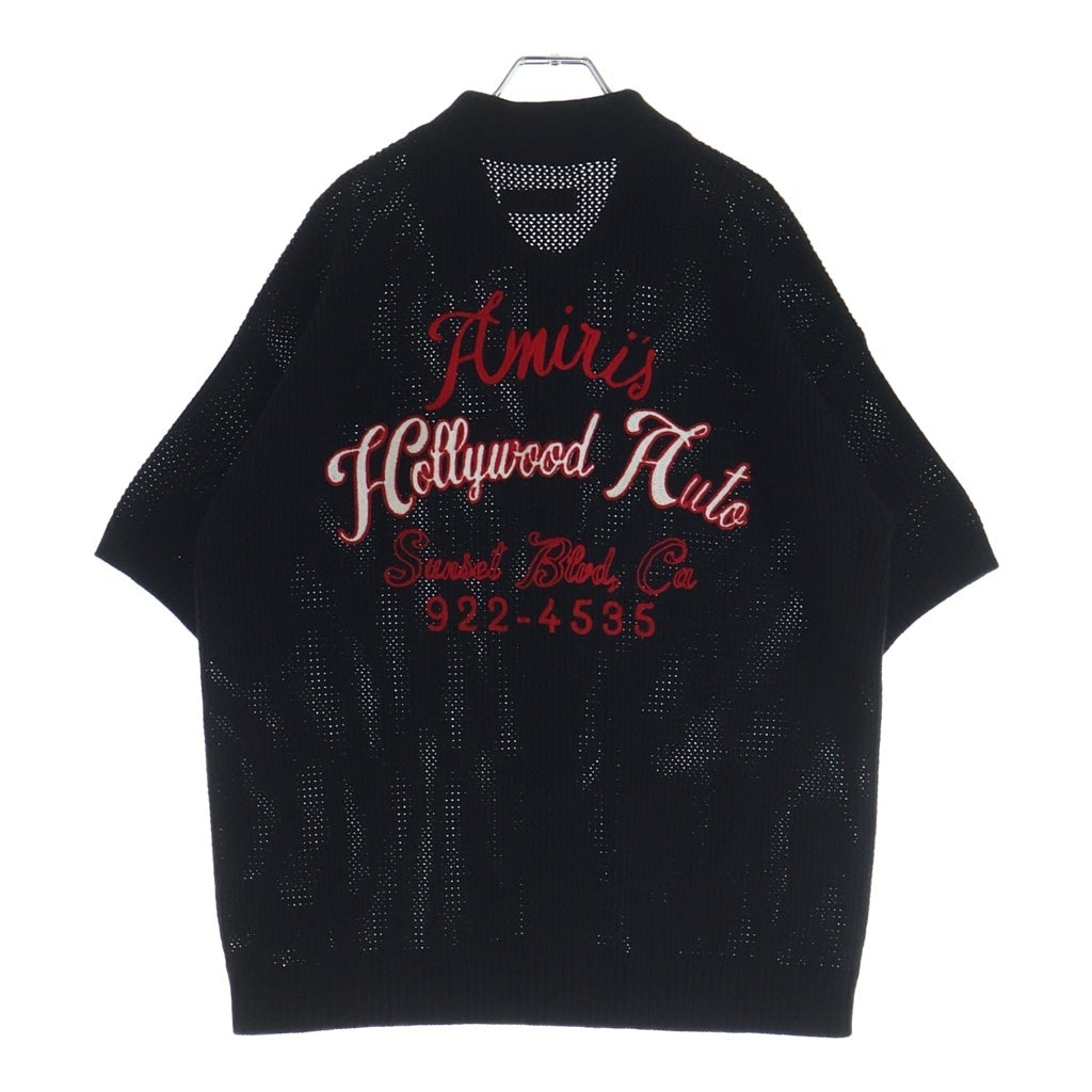 AMIRI(アミリ) 25AW HOLLYWOOD AUTO MESH SHIRT ハリウッドオートメッシュ コットン 両面ロゴエンブロイダリー 半袖ニットシャツ ブラック AMKNIR1028