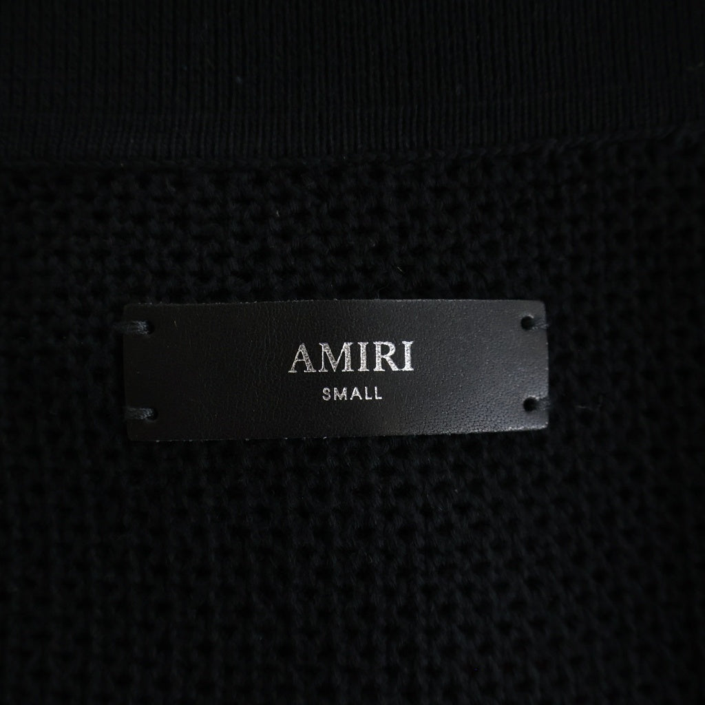 AMIRI(アミリ) 25AW HOLLYWOOD AUTO MESH SHIRT ハリウッドオートメッシュ コットン 両面ロゴエンブロイダリー 半袖ニットシャツ ブラック AMKNIR1028