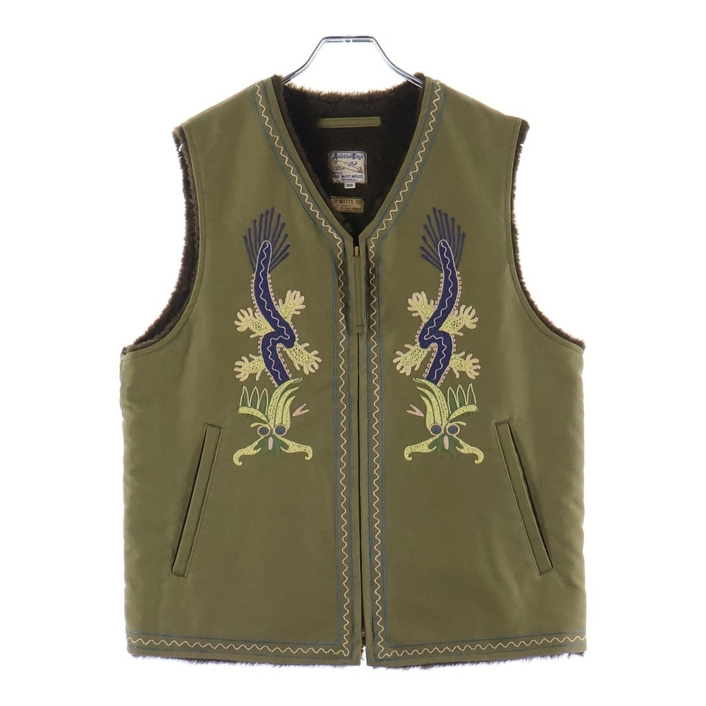 THE REAL McCOY'S(ザリアルマッコイ) U.S.N. ALPACA VEST/DRAGON ドラゴン刺繍 アルパカ ジップアップデッキベスト カーキ 191-1-16