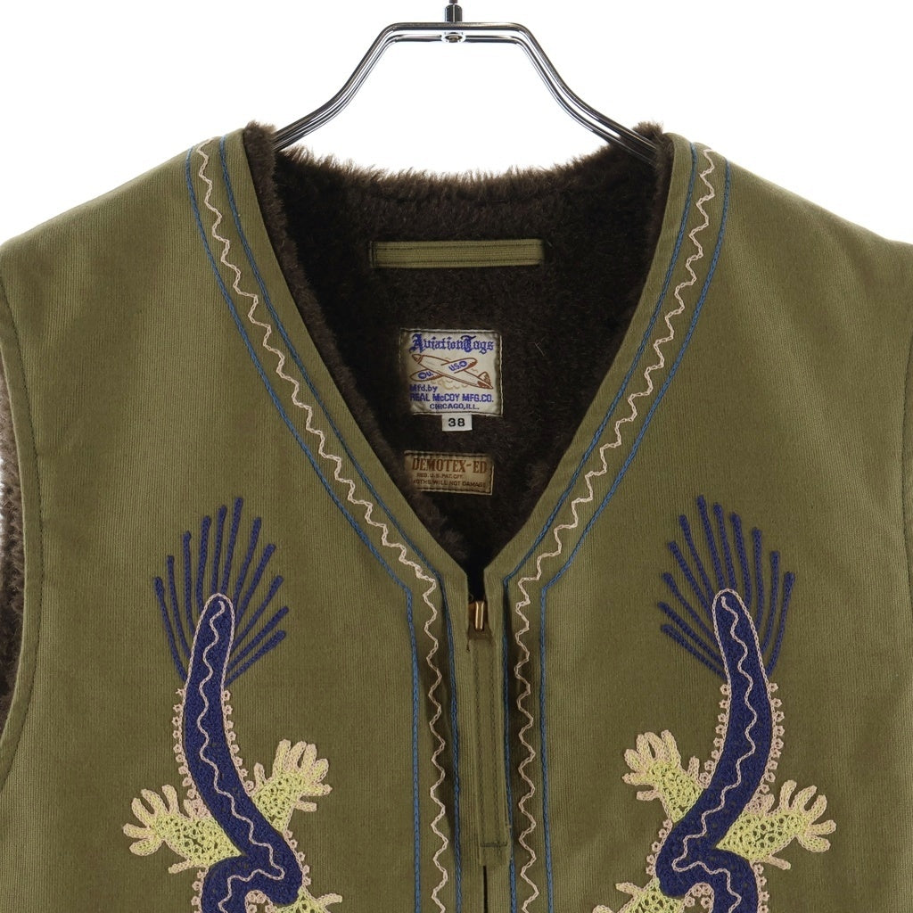 THE REAL McCOY'S(ザリアルマッコイ) U.S.N. ALPACA VEST/DRAGON ドラゴン刺繍 アルパカ ジップアップデッキベスト カーキ 191-1-16
