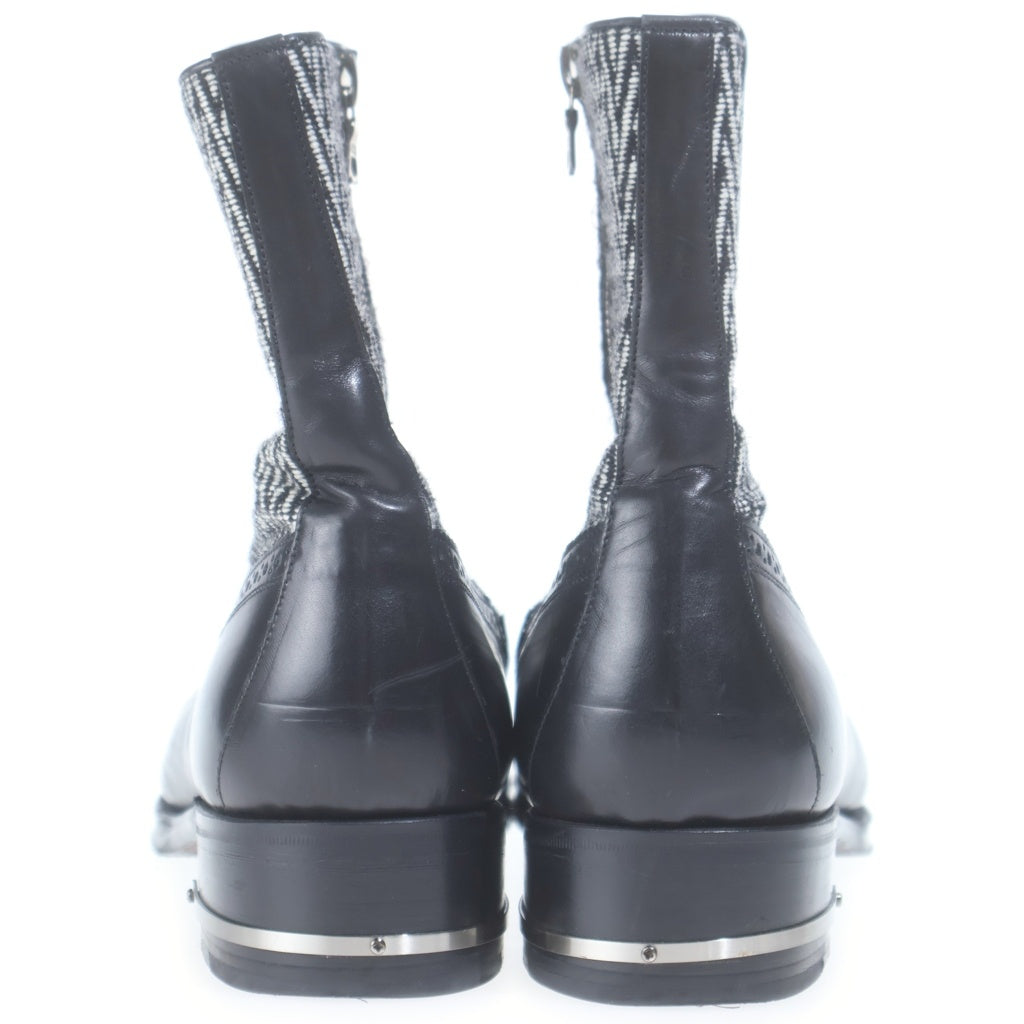 5351 POUR LES HOMMES(5351プールオム) HERRINGBONE PATTERN ZIP UP BOOTS ヘリンボーン柄 ジップアップ レザーブーツ ブラック