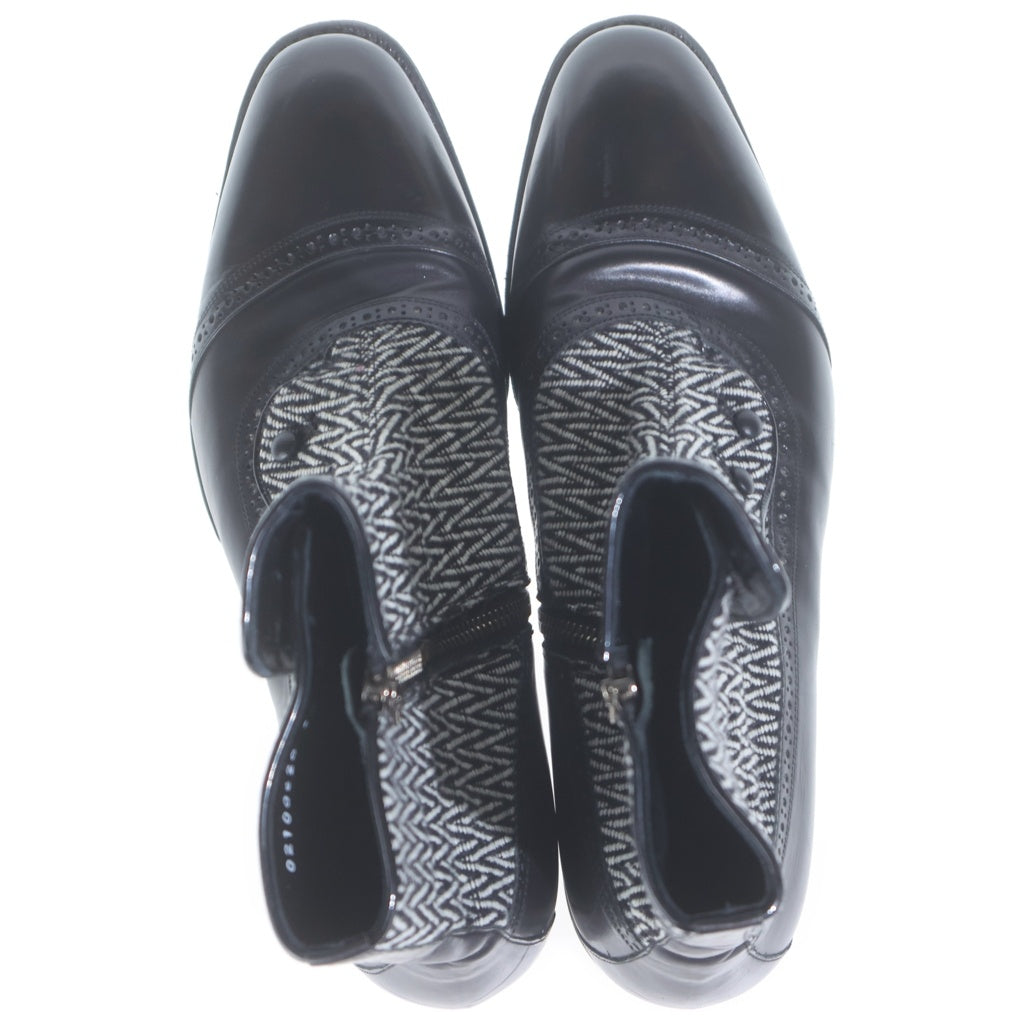 5351 POUR LES HOMMES(5351プールオム) HERRINGBONE PATTERN ZIP UP BOOTS ヘリンボーン柄 ジップアップ レザーブーツ ブラック
