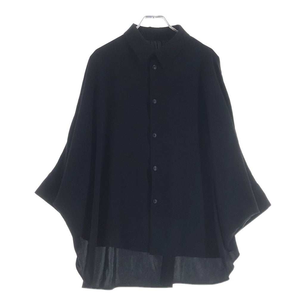 Y's(ワイズ) 26AW TA/PE CREPE DE CHINE HALF SLEEVE CAPE SHIRT テープ クレープ デ シャイン ハーフスリーブ レギュラーカラーシャツ レディース ブラック YV-B09-500