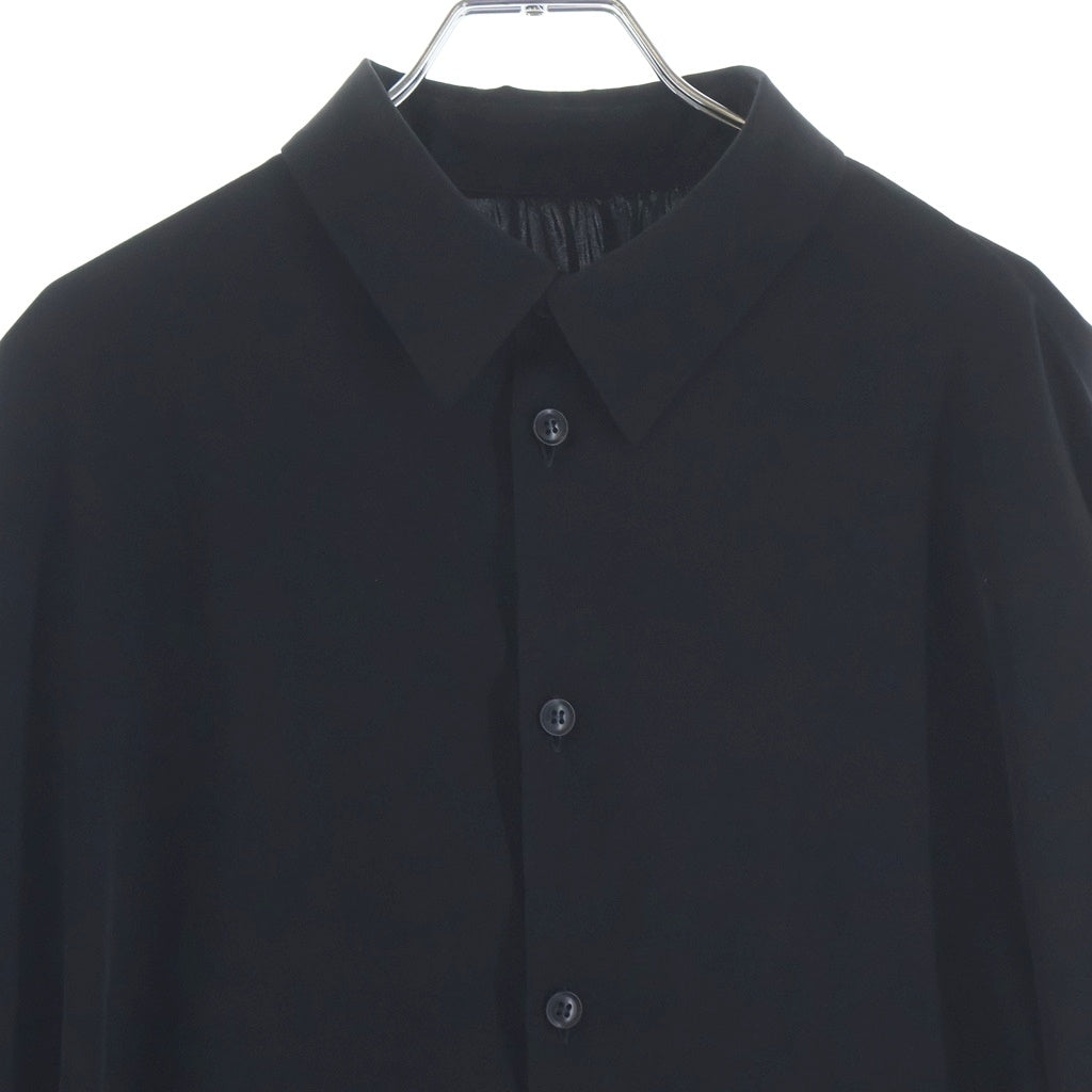 Y's(ワイズ) 26AW TA/PE CREPE DE CHINE HALF SLEEVE CAPE SHIRT テープ クレープ デ シャイン ハーフスリーブ レギュラーカラーシャツ レディース ブラック YV-B09-500