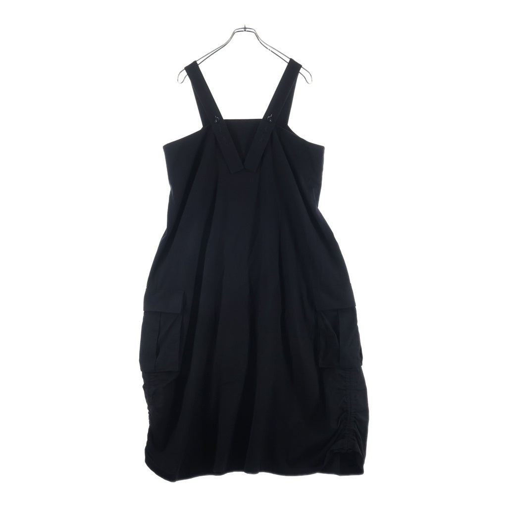 Y's(ワイズ) CROSS WEAVE GABARDINE SHIRRING SHOULDER STRAP DRESS クロス ウィーブ ショルダーストラップ ドレス ワンピース レディース ブラック YK-D18-010