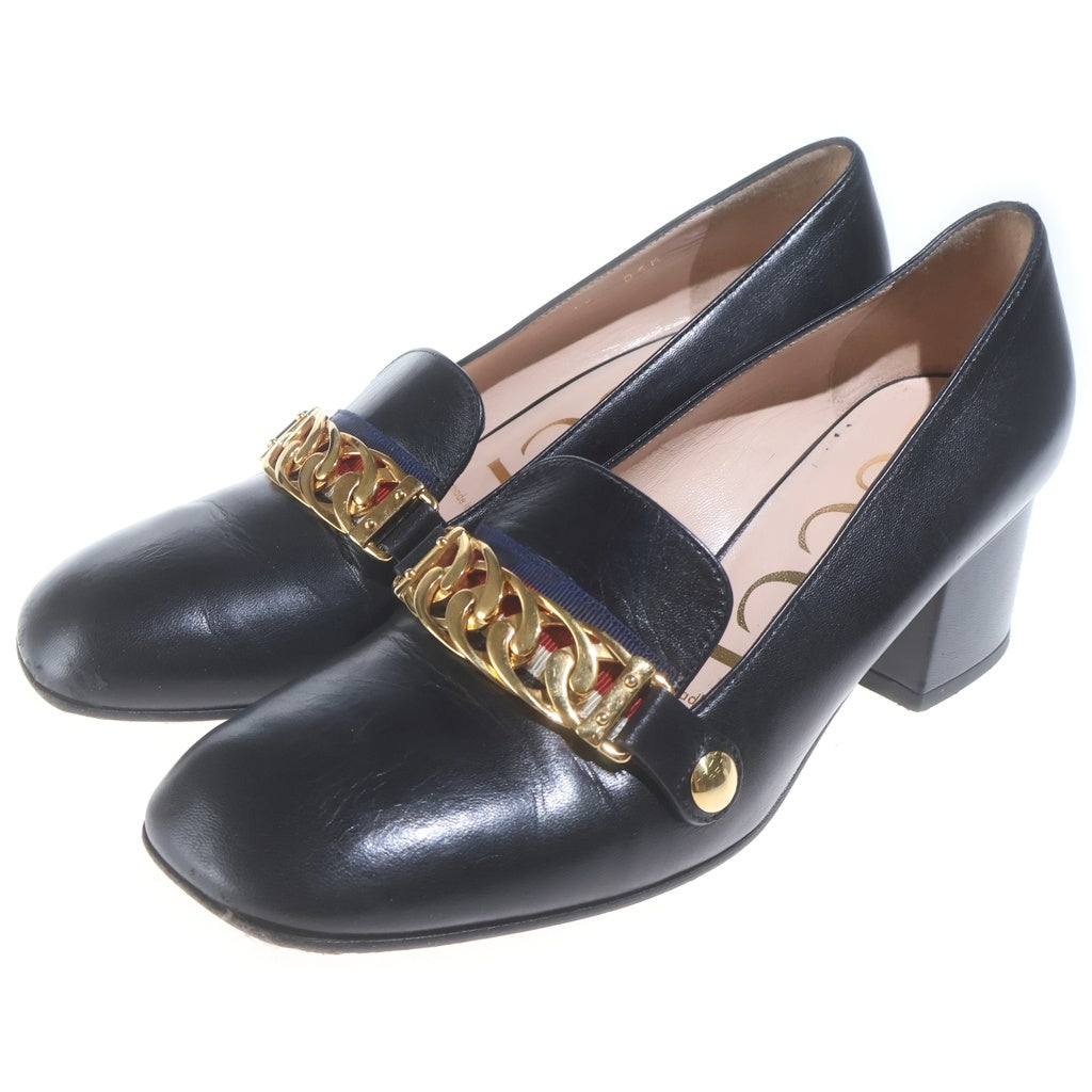 GUCCI(グッチ) SYLVIE シルヴィ ゴールドチェーン トリコロール ウェッジ ヒール パンプス ブラック 537539 レディース
