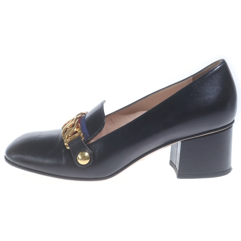 GUCCI(グッチ) SYLVIE シルヴィ ゴールドチェーン トリコロール ウェッジ ヒール パンプス ブラック 537539 レディース
