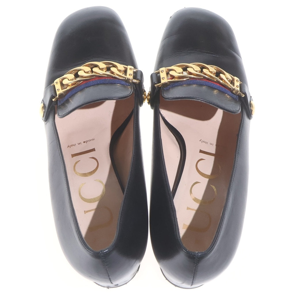 GUCCI(グッチ) SYLVIE シルヴィ ゴールドチェーン トリコロール ウェッジ ヒール パンプス ブラック 537539 レディース