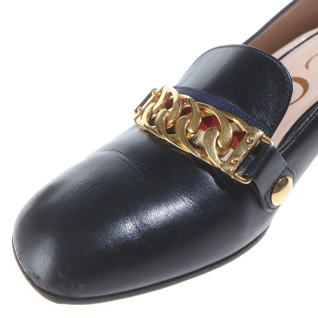 GUCCI(グッチ) SYLVIE シルヴィ ゴールドチェーン トリコロール ウェッジ ヒール パンプス ブラック 537539 レディース