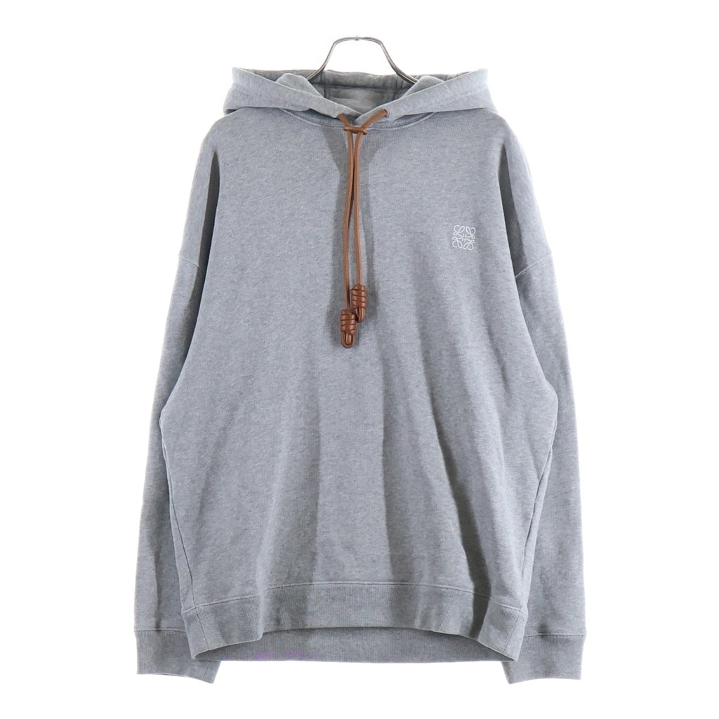 LOEWE(ロエベ) RELAXED FIT HOODIE リラックスフィット レザードローストリング ロゴエンブロイダリー プルオーバーフーデッドパーカー グレー H526Y25X53