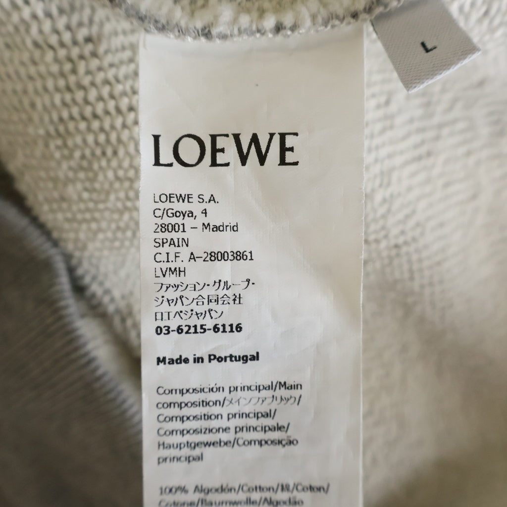 LOEWE(ロエベ) RELAXED FIT HOODIE リラックスフィット レザードローストリング ロゴエンブロイダリー プルオーバーフーデッドパーカー グレー H526Y25X53