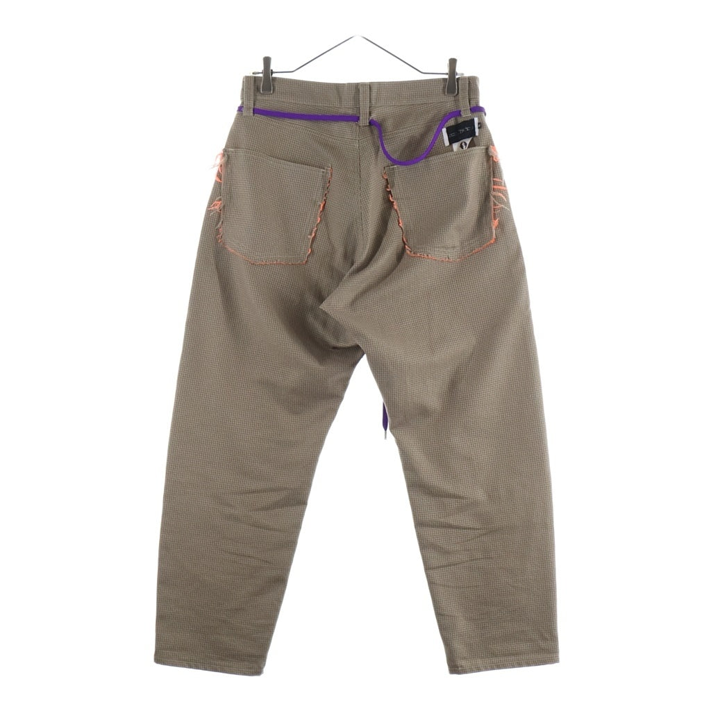 elephant TRIBAL fabrics(エレファントトライバルファブリックス) 19SS オレンジステッチ チェック柄 テーパード スラックスパンツ ベージュ/オレンジ eS-SP1906