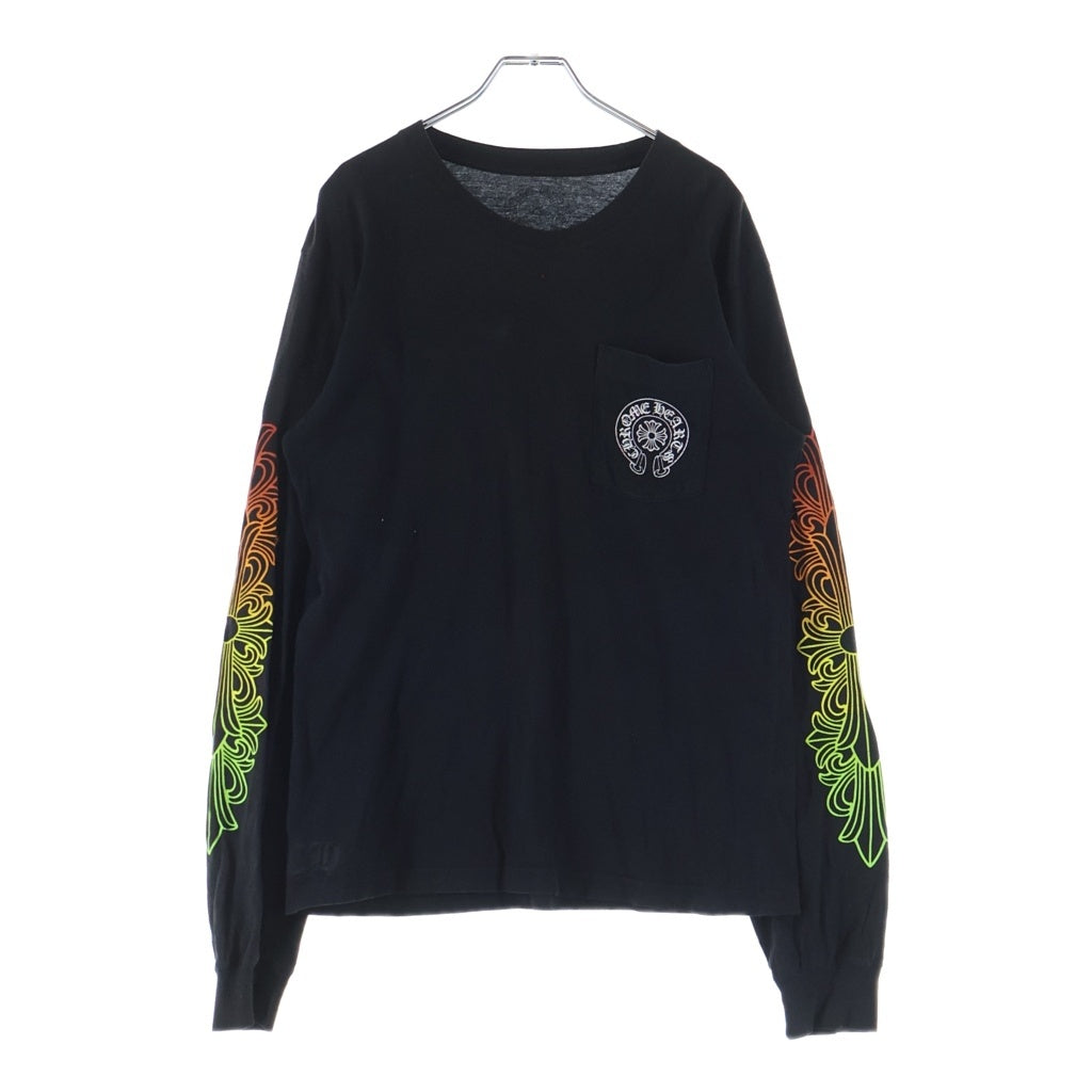 CHROME HEARTS(クロムハーツ) BACK GRAD CIRCLE LOGO L/S TEE バックグラデーション サークルロゴ 袖フローラル クルーネック 長袖Tシャツ カットソー ブラック