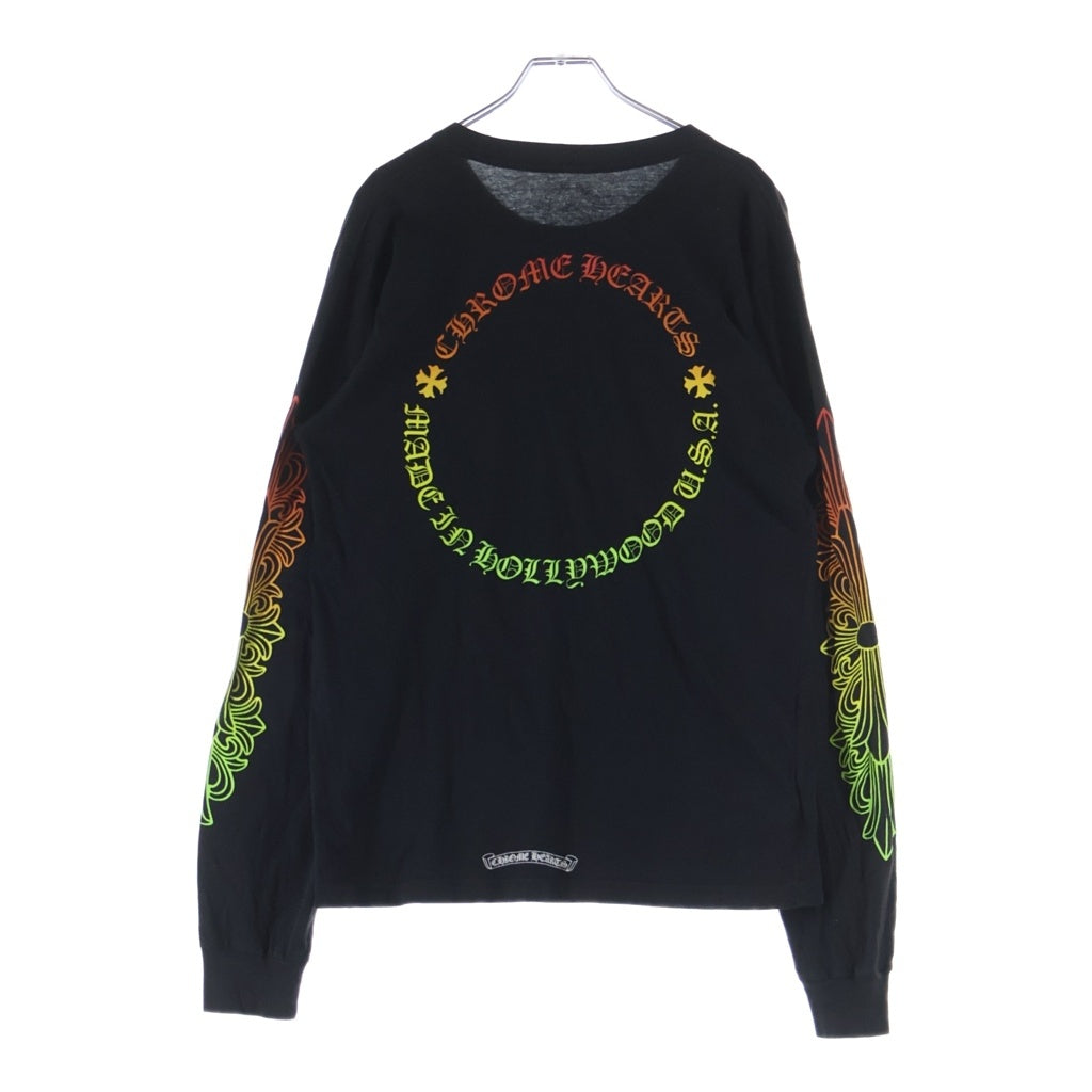 CHROME HEARTS(クロムハーツ) BACK GRAD CIRCLE LOGO L/S TEE バックグラデーション サークルロゴ 袖フローラル クルーネック 長袖Tシャツ カットソー ブラック