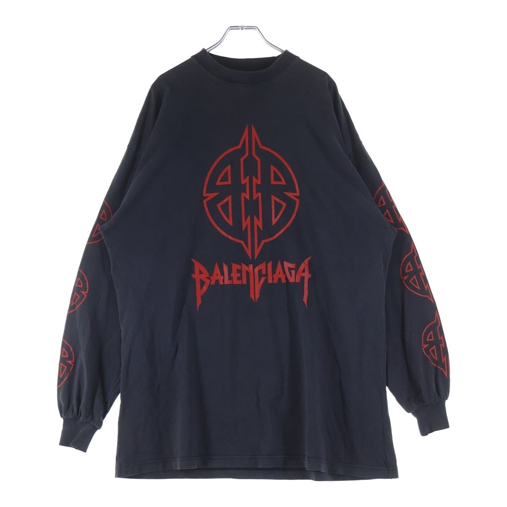 BALENCIAGA(バレンシアガ) 23AW LONG SLEEVE METAL T-SHIRT メタル 両面アームプリント クルーネック 長袖Tシャツ カットソー ブラック 739027 TPVI2