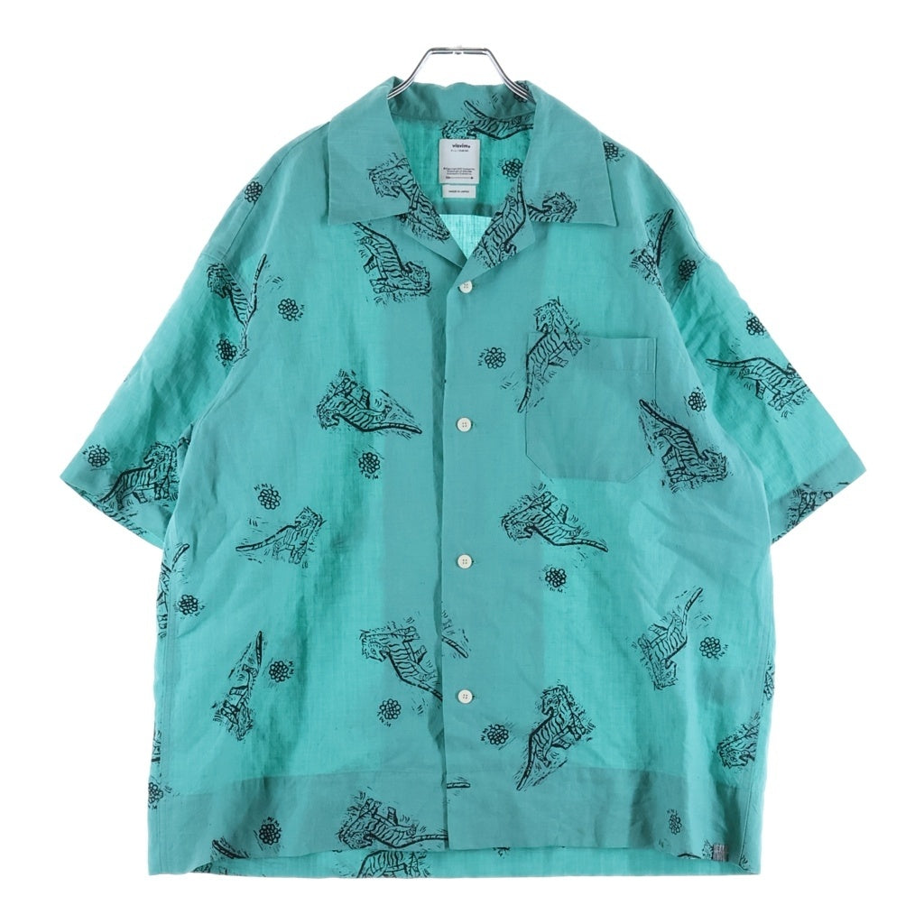 VISVIM(ヴィスヴィム) 26SS COPA SHIRT S/S コバ アート総柄 ウールリネン 半袖オープンカラー 開襟シャツ グリーン 0126105011004