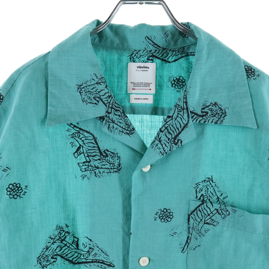 VISVIM(ヴィスヴィム) 26SS COPA SHIRT S/S コバ アート総柄 ウールリネン 半袖オープンカラー 開襟シャツ グリーン 0126105011004