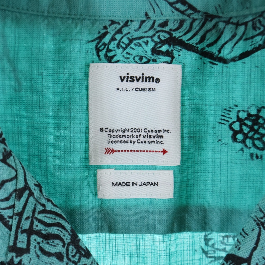 VISVIM(ヴィスヴィム) 26SS COPA SHIRT S/S コバ アート総柄 ウールリネン 半袖オープンカラー 開襟シャツ グリーン 0126105011004
