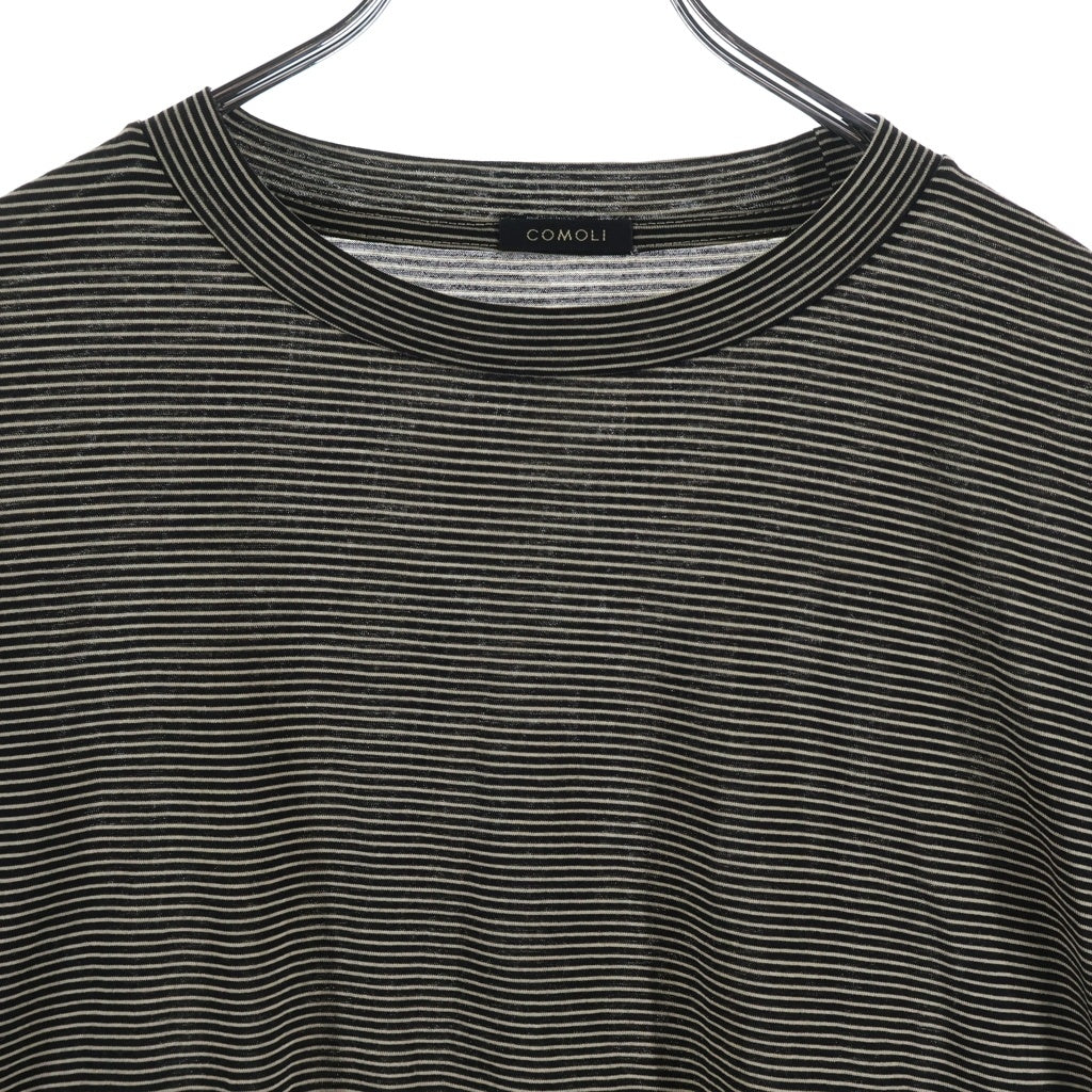 COMOLI(コモリ) 24SS サマーウール ボーダー クルーネック長袖Tシャツ カットソー ブラック/ホワイト Z01-05022