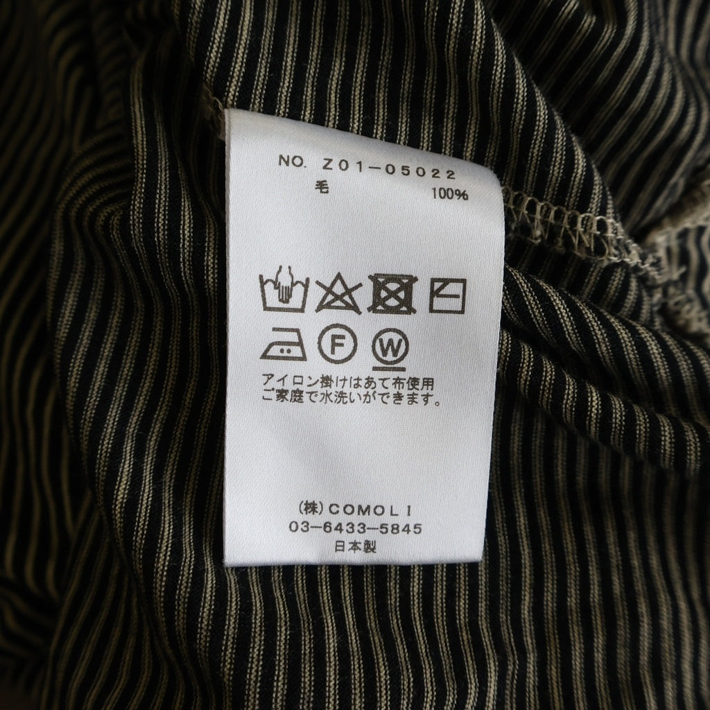 COMOLI(コモリ) 24SS サマーウール ボーダー クルーネック長袖Tシャツ カットソー ブラック/ホワイト Z01-05022