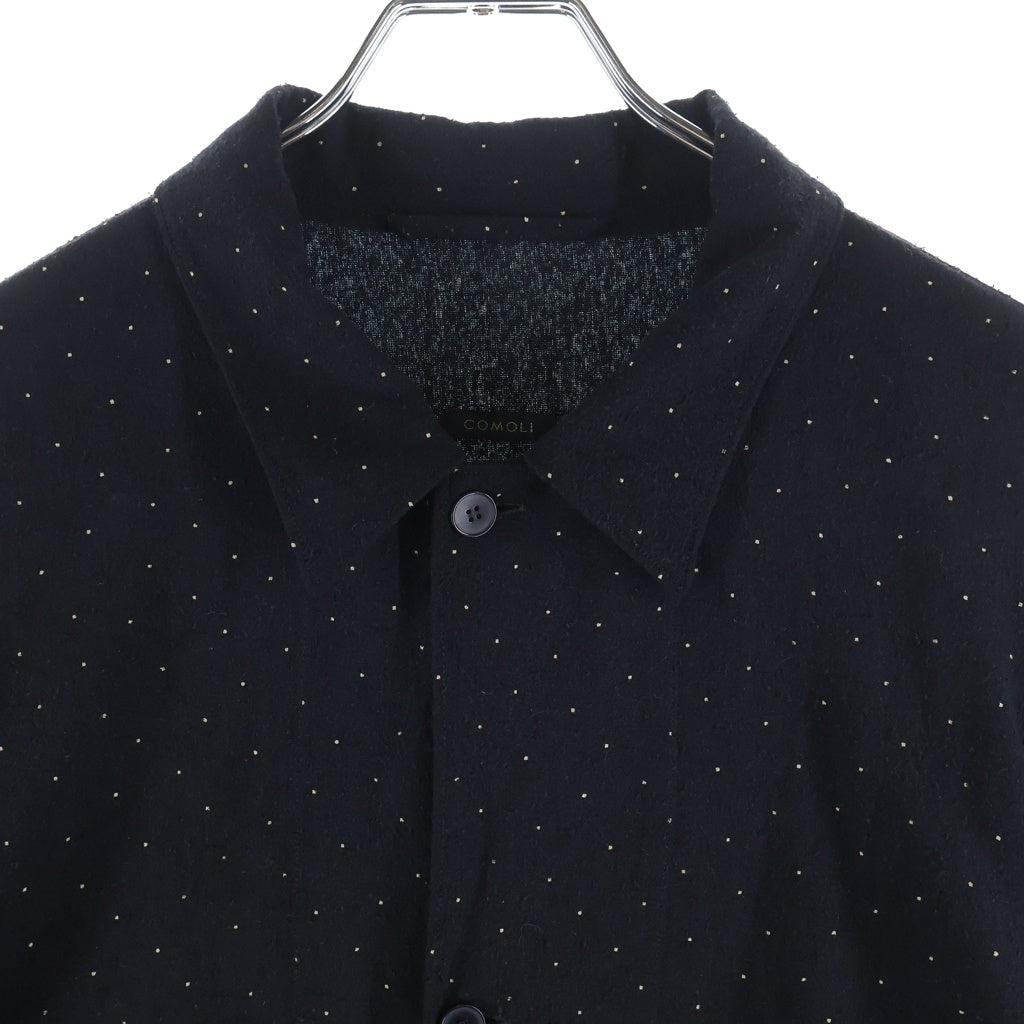 COMOLI(コモリ) 24SS シルクノイル ドット総柄 開襟長袖シャツジャケット ブラック Z01-01029