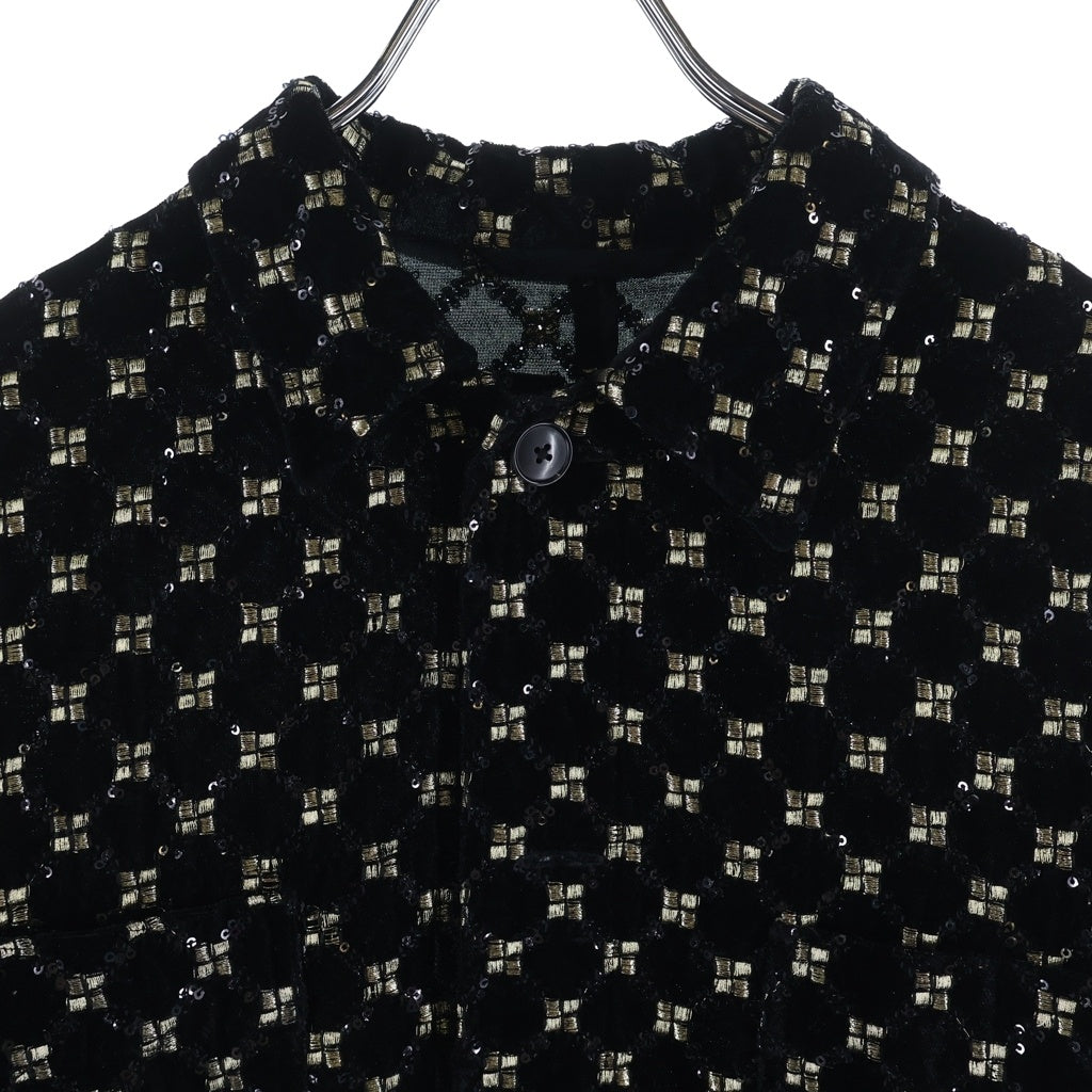 HEUGN(ユーゲン) 24AW LISTER リスター スパンコール刺繍 長袖シャツジャケット ブラック SHIRT093