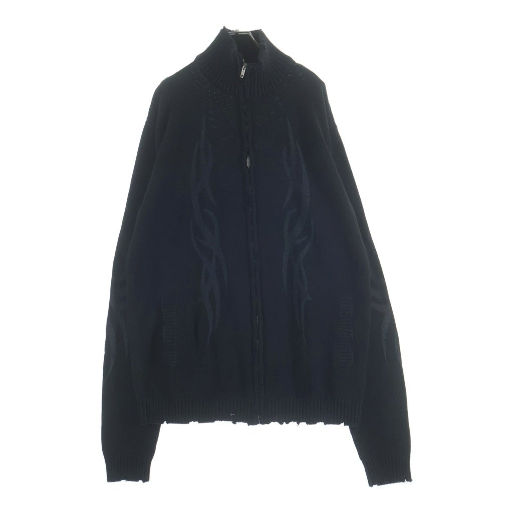 BALENCIAGA(バレンシアガ) 24AW Y2K ZIP UP CARDIGAN トライバルプリント ダメージ加工 ジップアップカーディガン ブラック 808489 T3336