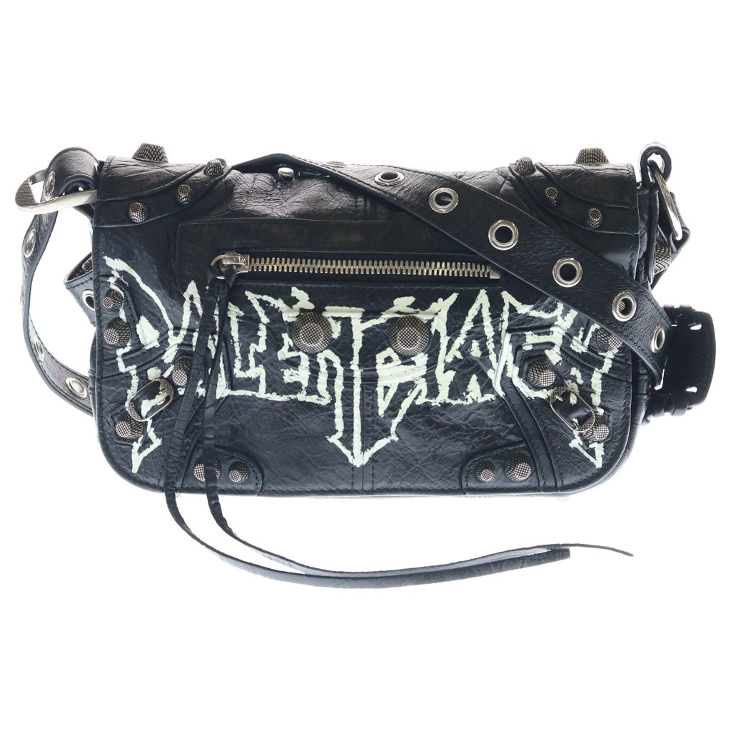 BALENCIAGA(バレンシアガ) LE CAGOLE XS ルカゴール スタッズ ロゴペイント レザー ショルダーバッグ ブラック 719082 レディース
