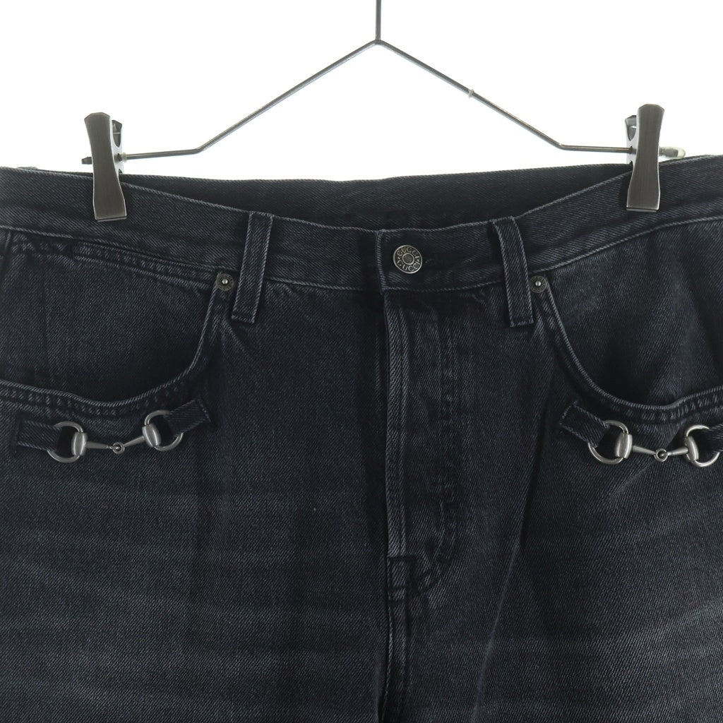 GUCCI(グッチ) 26SS COTTON DENIM PANTS WITH HORSEBIT DETAIL ホースビット ディテール ボタンフライ コットンデニムパンツ ブラック 860844 XDDF1