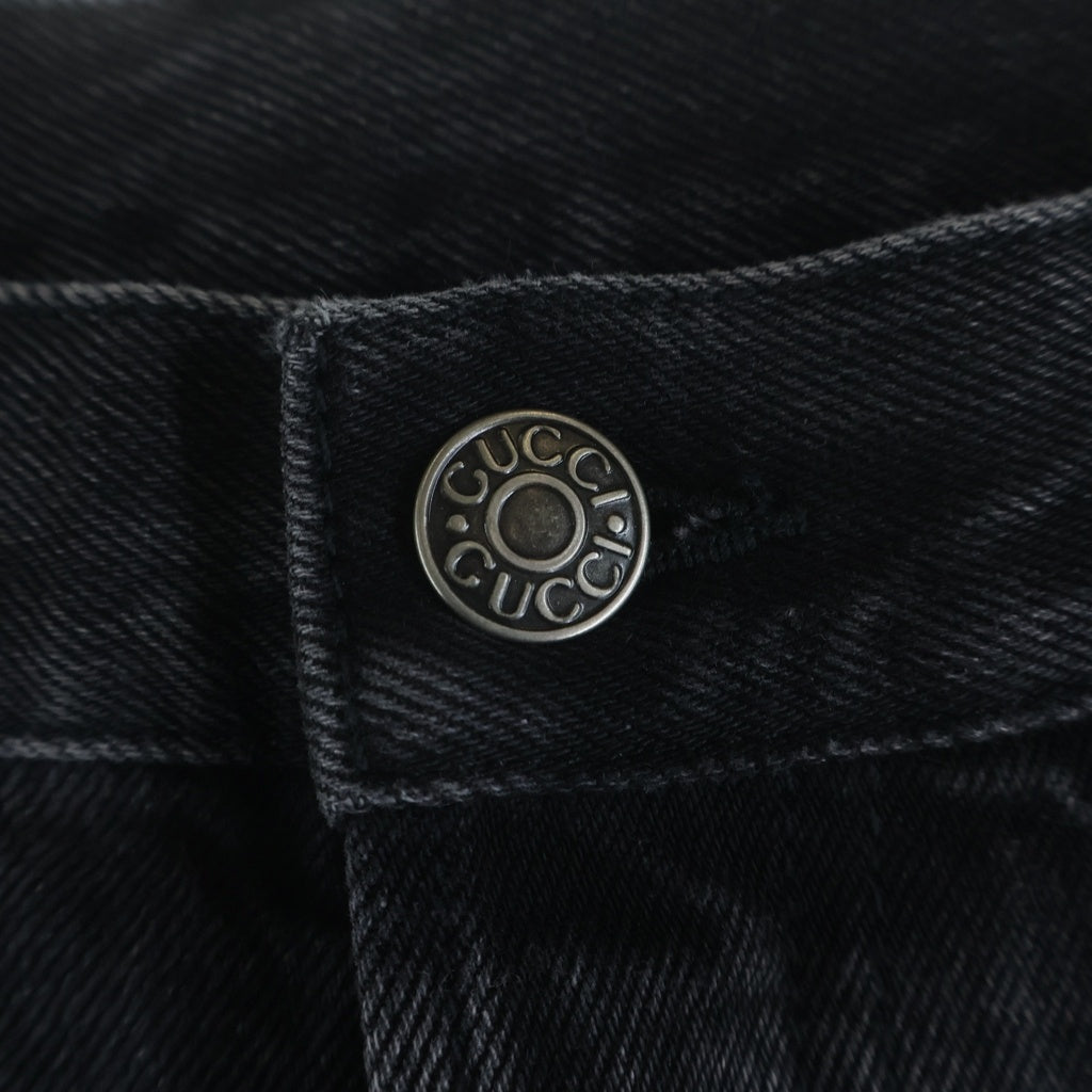 GUCCI(グッチ) 26SS COTTON DENIM PANTS WITH HORSEBIT DETAIL ホースビット ディテール ボタンフライ コットンデニムパンツ ブラック 860844 XDDF1