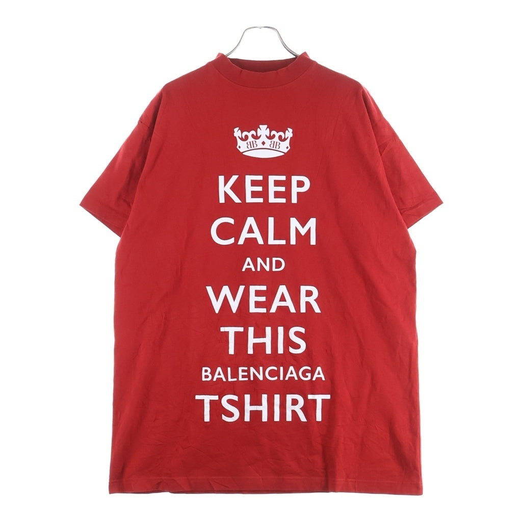BALENCIAGA(バレンシアガ) 24AW OVERSIZED KEEP CALM T-SHIRT オーバーサイズ キープカーム BBロゴ英字プリント クルーネック半袖Tシャツ カットソー レッド 787349 TRVC6