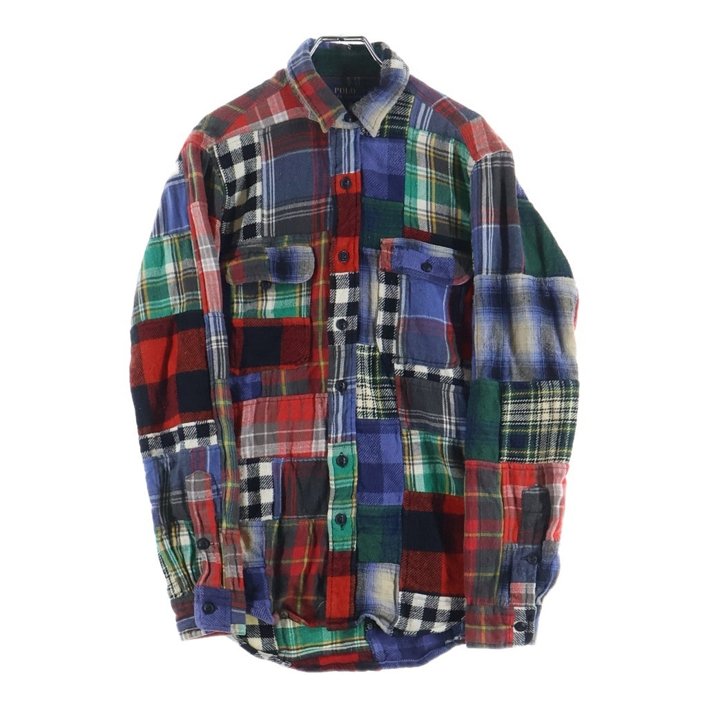 POLO RALPH LAUREN(ポロラルフローレン) コットンフランネル チェック柄 パッチワーク切替 フロントポケットシャツ マルチカラー XS