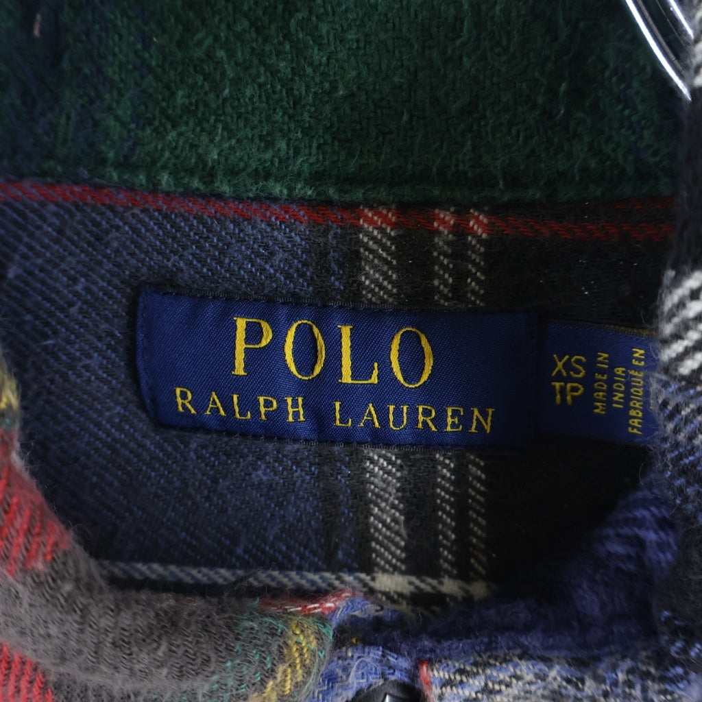 POLO RALPH LAUREN(ポロラルフローレン) コットンフランネル チェック柄 パッチワーク切替 フロントポケットシャツ マルチカラー XS