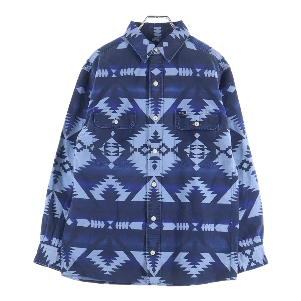 POLO RALPH LAUREN(ポロラルフローレン) AZTEC BLUE PRINT L/S SHIRT アズテック ネイティブ柄 ロングスリーブ 長袖シャツ ブルー