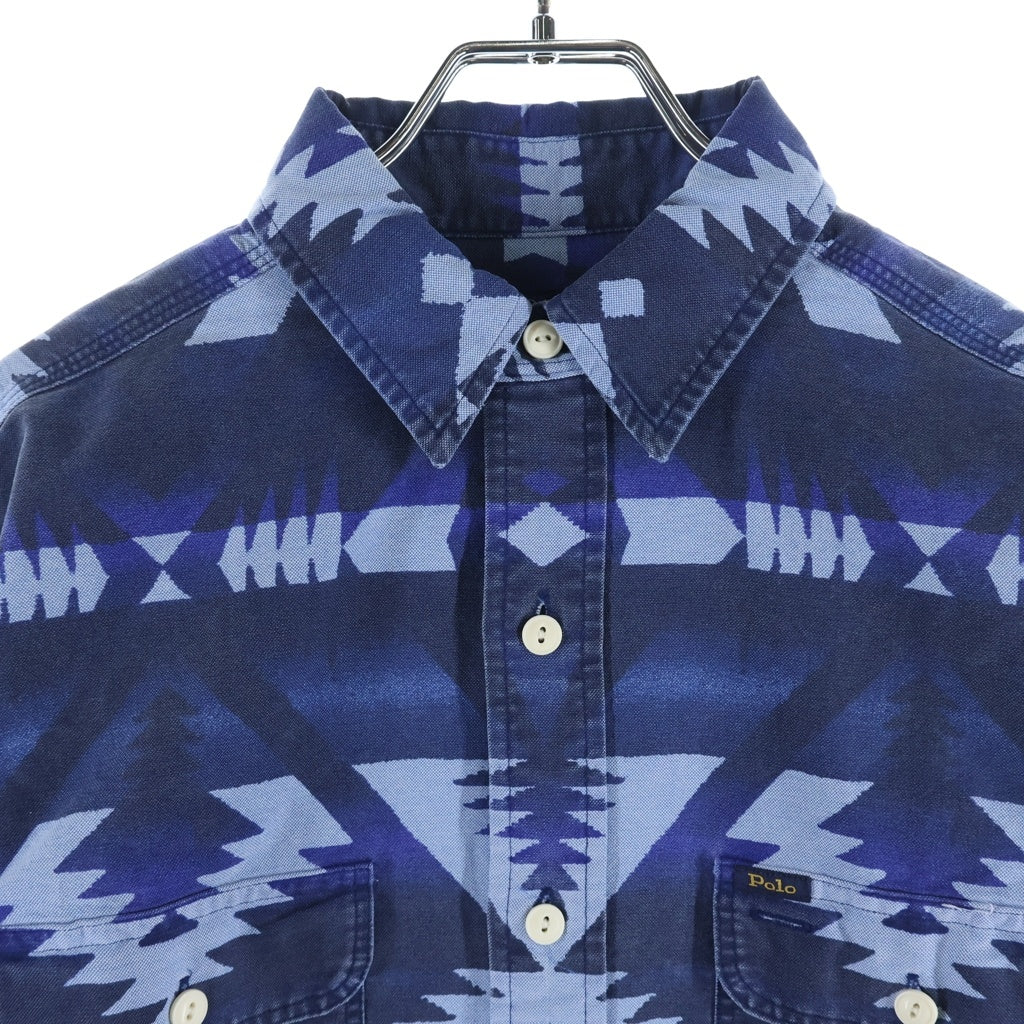 POLO RALPH LAUREN(ポロラルフローレン) AZTEC BLUE PRINT L/S SHIRT アズテック ネイティブ柄 ロングスリーブ 長袖シャツ ブルー